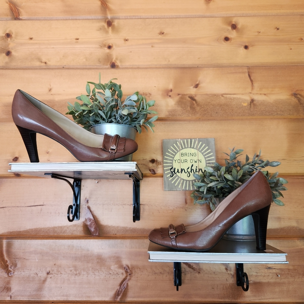 Franco Sarto 💜 Rufina Brown Leather Fringe Kiltie Bit Pumps Stiletto Heels 10 M